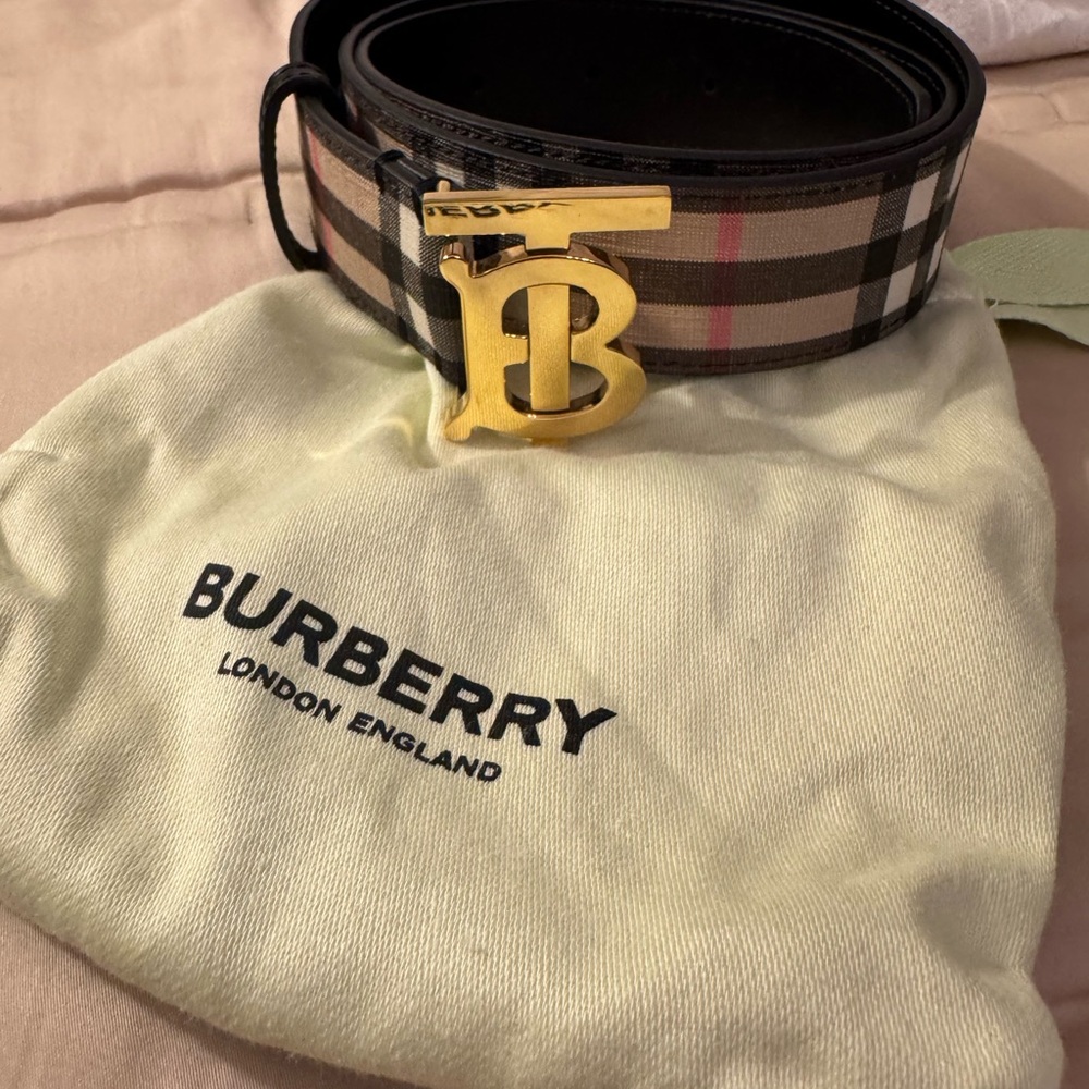 Burberry Plaid Belt with Gold Buckle